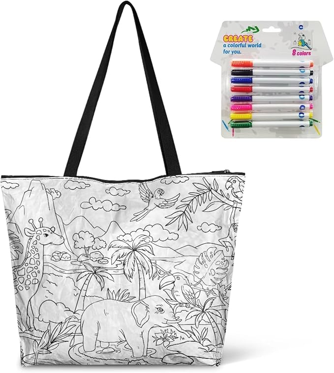 Cartoon Animal Printed DIY Coloring Tote Bag Waterproof Paper Handbags for Women Large Travel Shoulder Bags Purses