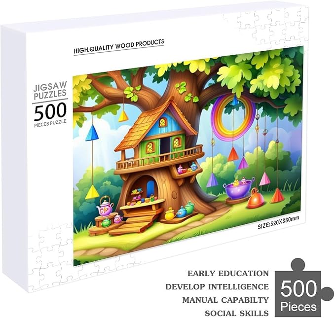 Wooden Puzzle - Fantastical Treehouse Escape Jigsaw Puzzles，Wooden Puzzles for Adults 500 Pieces Challenge Puzzles，Educational Games，Family Puzzles，Unique Gifts for Wall Art