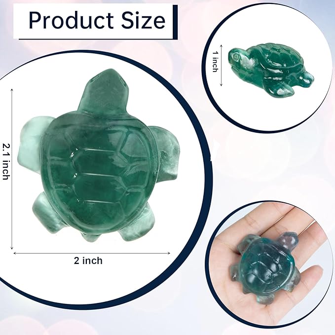 Crystal Travel Sea Turtle Figurines, Fluorite Sea Turtle Travel Gifts for Women Men Travelers, Hand Carved Good Luck Charm, Spiritual Companion Collectible Animal Statue Decors 2.1”