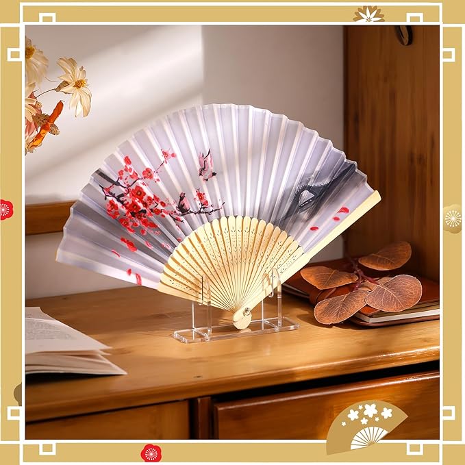 Roowest 4 Pcs Acrylic Fan Display Stand Folding Clear Fan Holder Easel Japanese Chinese Hand Fan Stand Foldable Handheld Fan Display Stand Base Fan Organizer