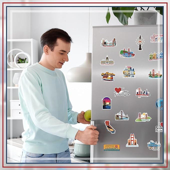 Konohan 30 Pcs San Francisco Souvenirs Gifts San Francisco Magnet for Refrigerator City Magnetic Refrigerator Stickers for Home Decoration