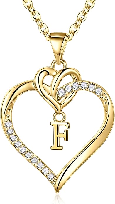 STORUP Valentines Gifts for Women Teen Girls - Heart Initial Necklaces for Women Girls, 14K-Gold-Plated CZ Initial A-Z Heart Necklaces for Teen Girl Jewelry Valentines Gifts for Her Mom Wife Sister