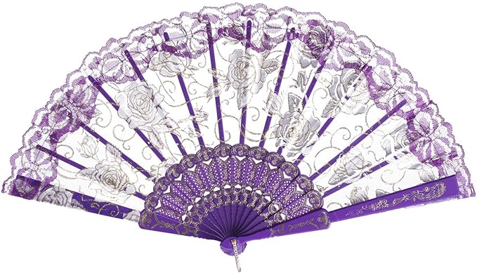 QIRMIZI 30pcs Silk Folding Hand Fans,Silk Fans,Purple Rose Fans,Perfect for Weddings, Parties, and Dancing,Purple