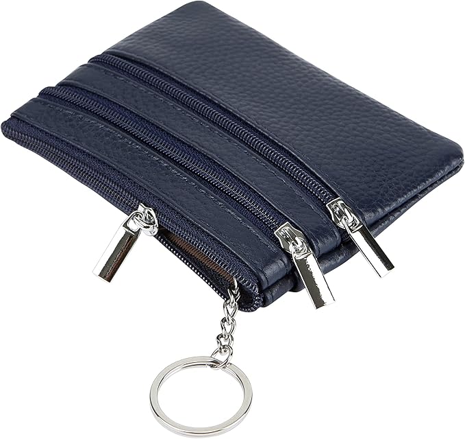 Women's Genuine Leather Coin Purse Mini Pouch Change Wallet with Keychain