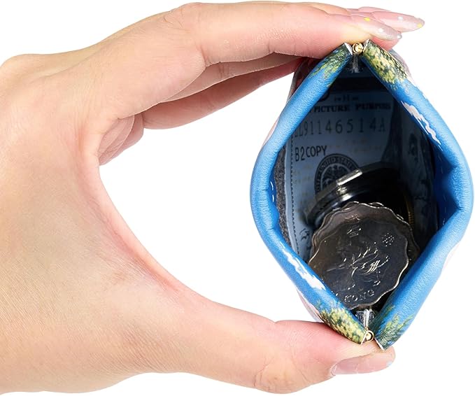 Travelambo Leather Squeeze Coin Purse Pouch Change Holder For Men & Women