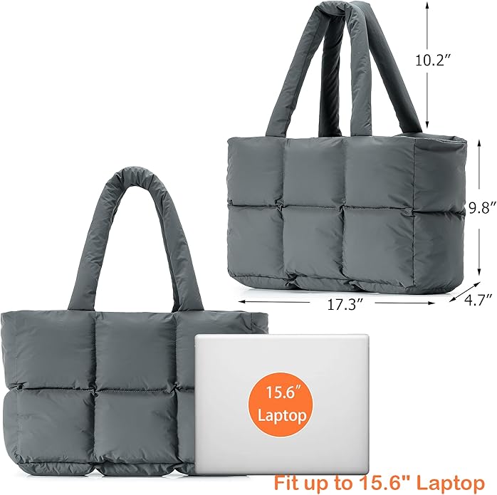 Herald Puffer Tote Bag for Women, Large Quilted Puffy Handbag Lightweight Satchel Purse with Cup Holder & Compartment