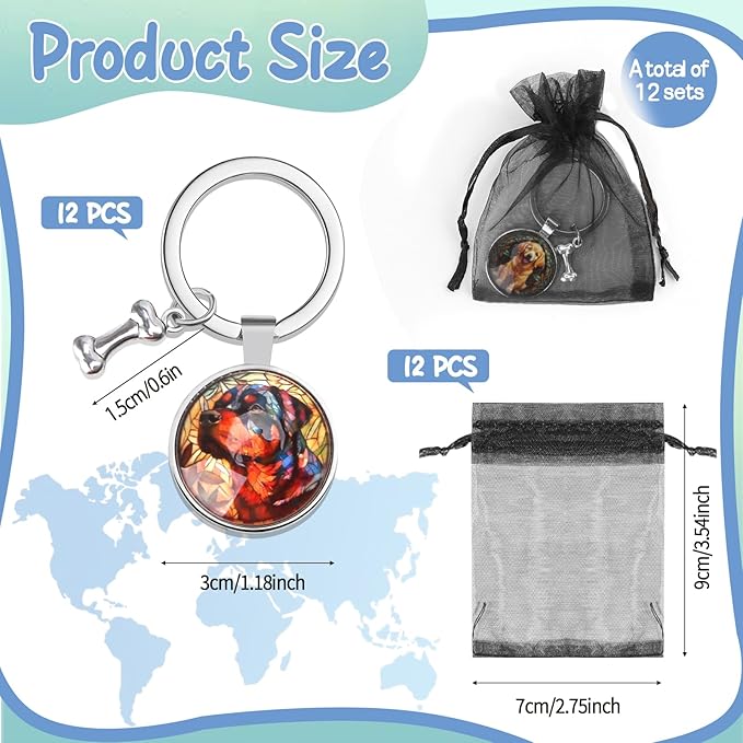 12 Pack 3D Glass Stained Glass Keychain, Car Key Ring Pendant Key Chains for Handbag Bag, Earphone Case Decoration