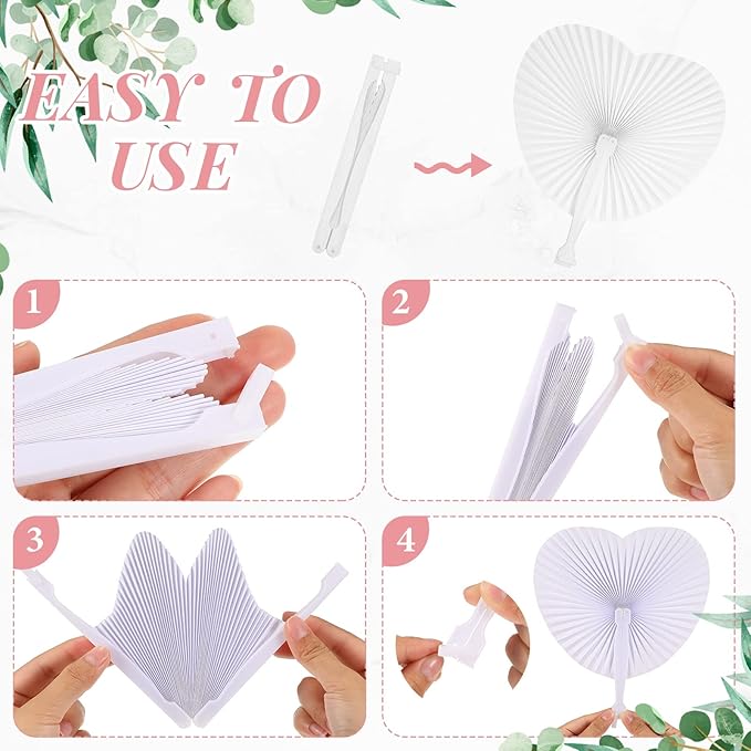Gerrii 50 Pcs Folding Handheld Fans Paper White Wedding Fans Heart Shaped Folding Fans with Labels and Gift Bags for Wedding Celebration Birthday Party Bridal Shower Favors Kids Supplies
