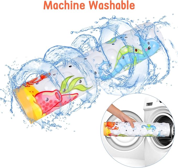 Bath Mat for Tub Non Slip, Machine Washable Anti Slip Cartoon Baby Bathtub Shower Mat with Drain Holes and Suction Cups for Toddler & Kids, 40 Inch x 16 Inch-Rectangular, Pink Octopus