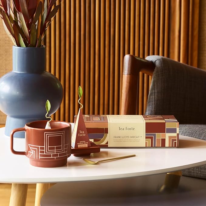 Tea Forte Premium Petite Presentation Box Gift Set Sampler, 10 Count, 2 of Each Blend Individually Wrapped Handcrafted Pyramid Infuser Bags, Frank Lloyd Wright Tea