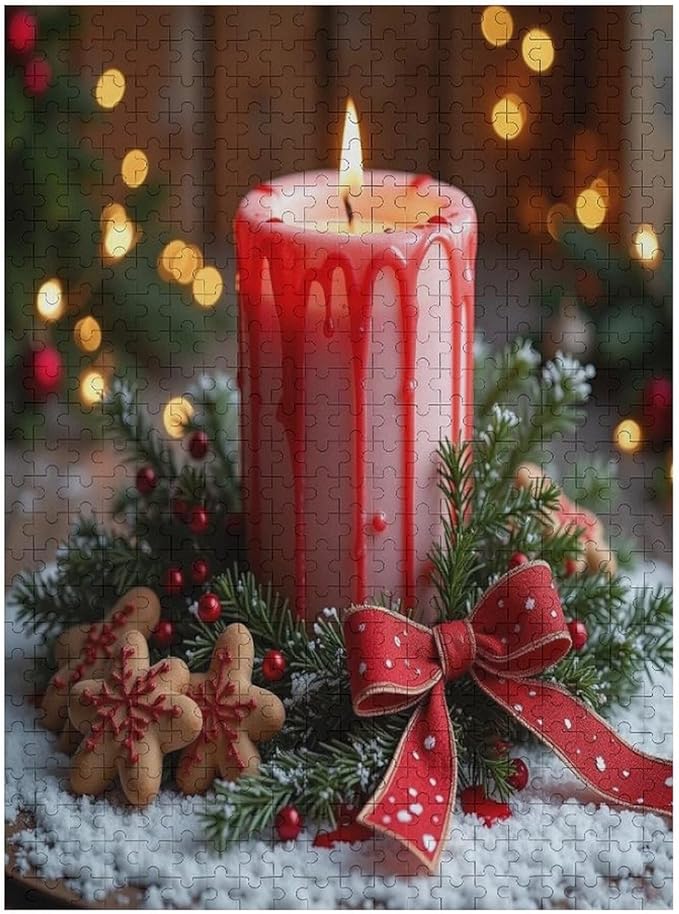 Jigsaw Puzzles for Adults 500 Piece - Merry Christmas，Christmas Candles Wooden Puzzle Puzzle Games， Stress Relief Games，Funny Puzzles，Unique Gifts for Wall Art ，Family Puzzles