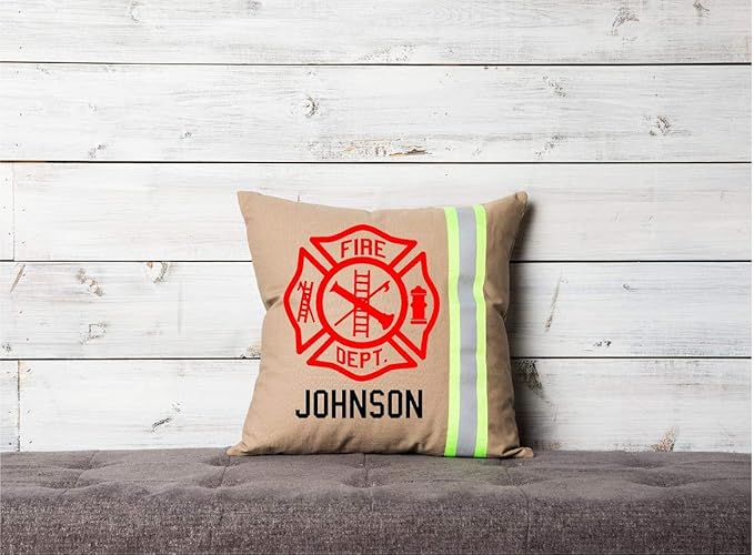 Firefighter Personalized Tan Maltese Cross Pillow