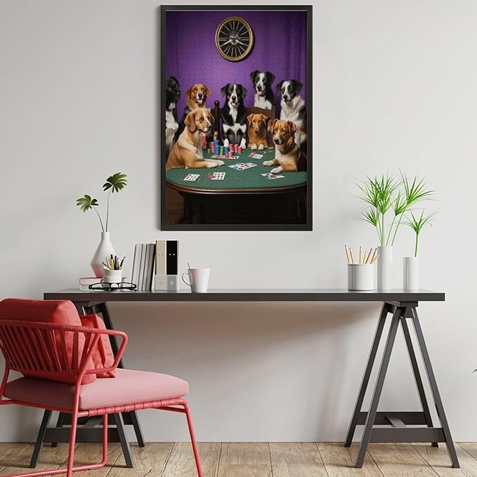 Wooden Puzzle - Dogs Playing Poker Jigsaw Puzzles，Wooden Puzzles for Adults 1000 Pieces Challenge Puzzles，Educational Games，Family Puzzles，Unique Gifts for Wall Art