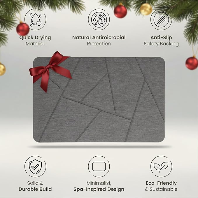Quick Dry Shower Stone Bath Mat, Super Absorbent & Non-Slip 24 x 16 Inch Diatomaceous Earth Mat, Durable & Easy to Clean Diatomite Bath Mat for Bathroom Floor/Kitchen (Charcoal Gray)
