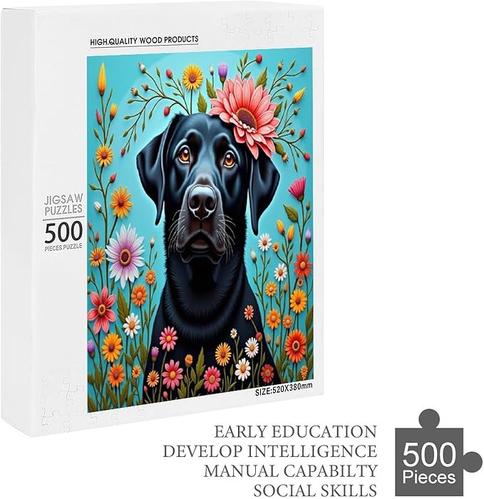 Jigsaw Puzzles for Adults 500 Piece - Black Labrador Dog Themed Wooden Puzzles，Puzzle Games Challenge Puzzles，Educational Games，Family Puzzles，Unique Gifts for Wall Art