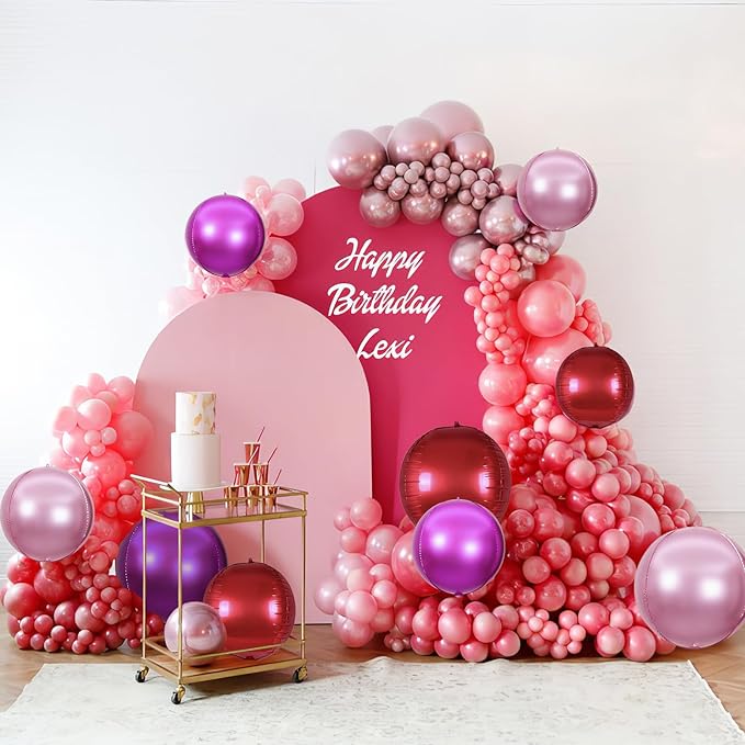 15PCS Red Pink Round Foil Balloons, 22" 15" 10" Large 4D Ball Balloons Red Hot Pearl Pink Metallic Mirror Balloon for Valentines Day Wedding Women Girls Birthday Party Supplies