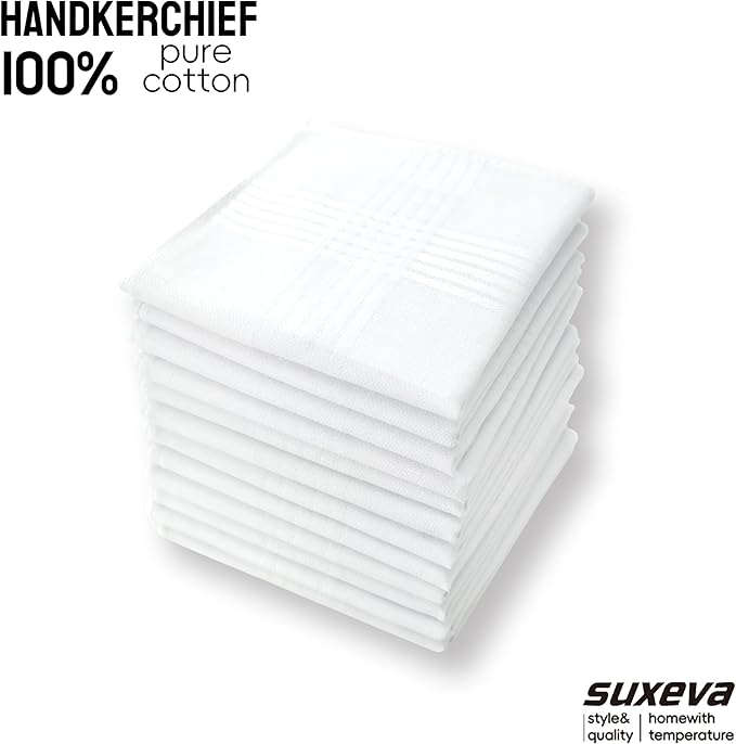 Gifts Cotton Handkerchiefs 100% Soft Cotton 12-Pack White handkerchif and Blue cotton handkerchief for Men and Women