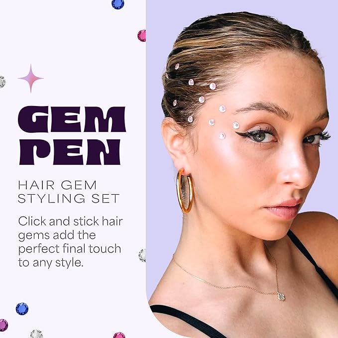 Hally Hair Gem Tool with Extra Clear & Green Gems, Hair Accessory- Includes Hair Styling Tool with 240 Multicolored Adhesive Gem Stickers Hair Jewels - Stylish Hair Accessories