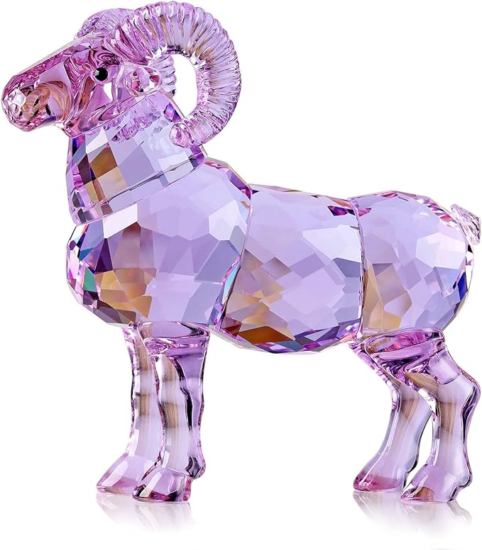 DOJOZ Realistic Animal Crystal Goat Art Figurine Collection Table top Ornament Statue Home Decor (Purple)