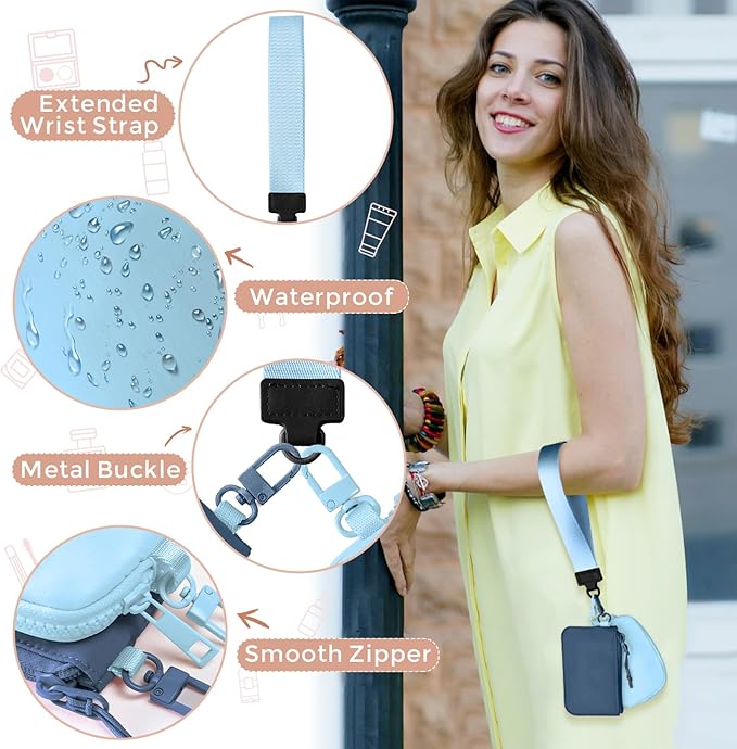 Dual Pouch Wristlet Keychain Wallets for Women with 2 Detachable Zipper Coin Purse - Small and Portable Mini Card Wallet for Women Men Navy+Sky Blue