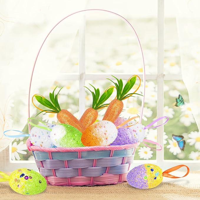24 Pack Easter Egg Ornament Easter Colorful Rabbit Carrot Eggs Foam Easter Tree Decoration for Easter Spring Party