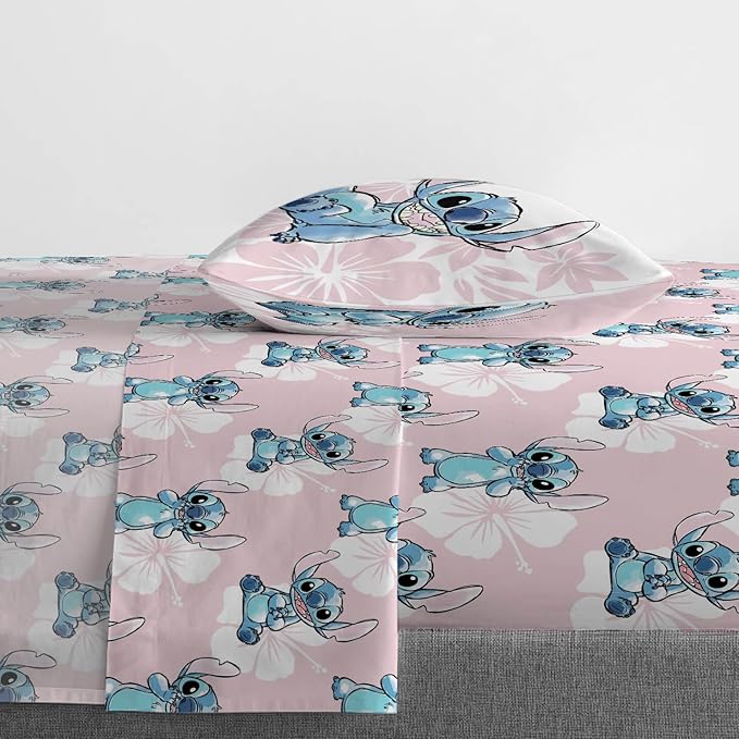 Jay Franco Disney Lilo & Stitch Full Comforter Set - 7 Piece Bedding Includes Sheet Set & Pillow Covers - Super Soft Kids Floral Bedding
