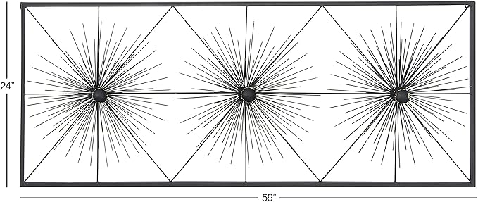 Deco 79 Metal Starburst Home Wall Decor Sea Urchin Wall Sculpture with Black Frame, Wall Art 59" x 3" x 24", Black