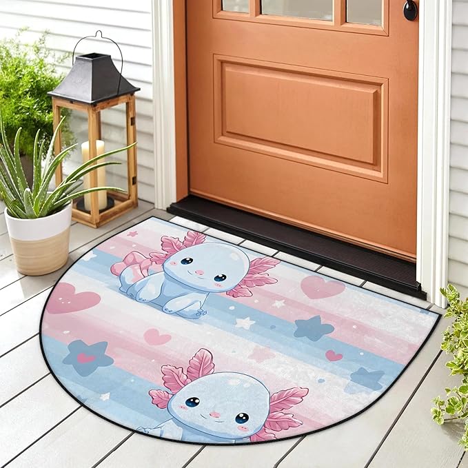 Half Round Door Mat Cartoon Salamander Non Slip Bath Mats Absorbent Front Porch Rugs Shower Mat for Living Room Bedroom Kitchen Bathroom Floor Home Decor