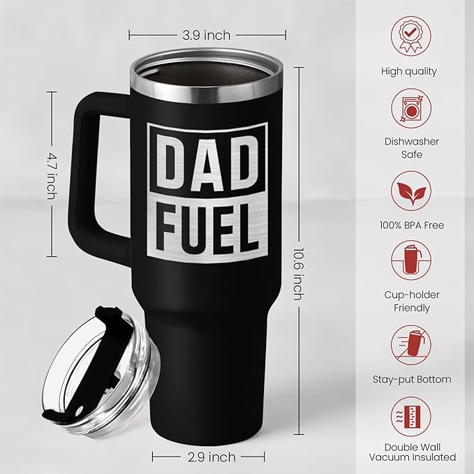 Dad Gifts from Daughter Son, Dad Fuel Tumbler with Handle 40oz, Stainless Steel Insulated Cup Gift Set with Lid & Straw, Coffee Tumblers for Dads Father's Day Birthday Christmas