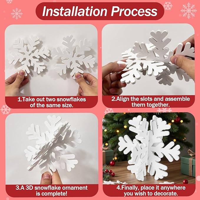 16 Pcs Wooden Snowflake Decorations, 3D White Snowflake Christmas Table Decor, Winter Christmas Table Decorations Indoor, Winter Wonderland Decor for Home Party