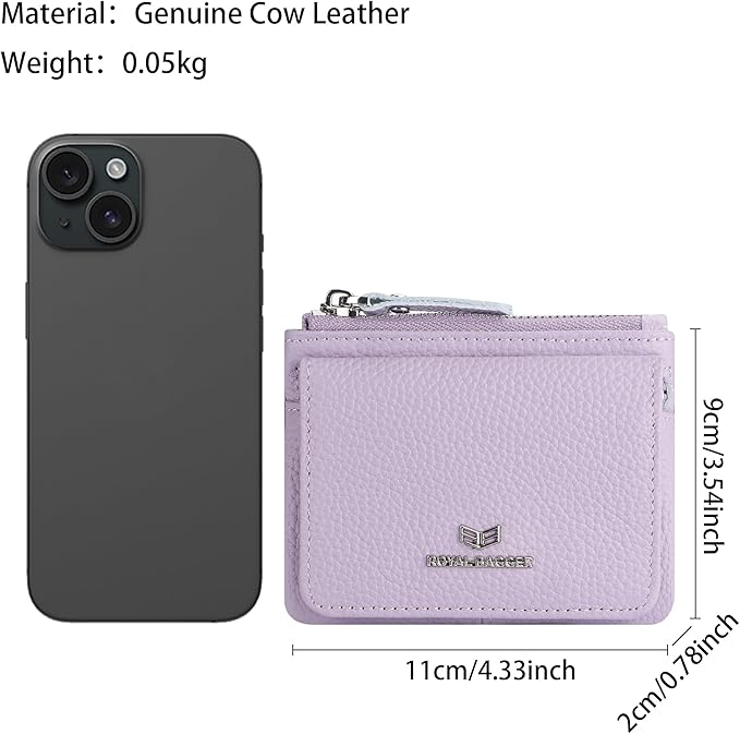Royal Bagger Genuine Leather Women's Coin Purse - RFID Blocking Small Wallet, Casual Zipper Change Pouch for Daily Use 3200 (Royal Blue)