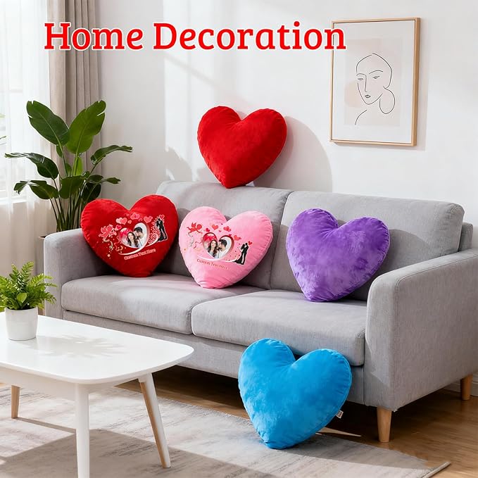 Custom Heart Pillow with Photo Name, Personalized Heart Pillows Decorative Throw Pillows as Valentine Pillow Personalized Gifts for Women Men Kids Family on Valentines Day Anniversary
