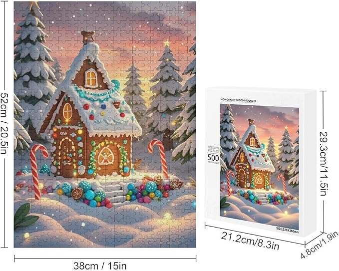 Wooden Puzzle - Christmas Gingerbread House and Candy Jigsaw Puzzles，Wooden Puzzles for Adults 500 Pieces Challenge Puzzles，Educational Games，Family Puzzles，Unique Gifts for Wall Art