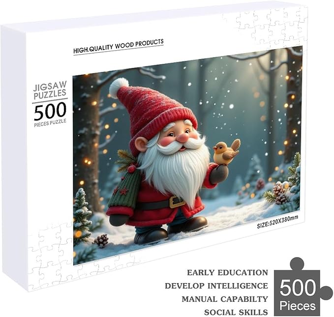 Wooden Puzzle - Vintage Christmas Gnome Wooden Puzzles for Adults 500 Pieces Challenge Puzzles，Educational Games，Family Puzzles，Unique Gifts for Wall Art ，Funny Puzzles
