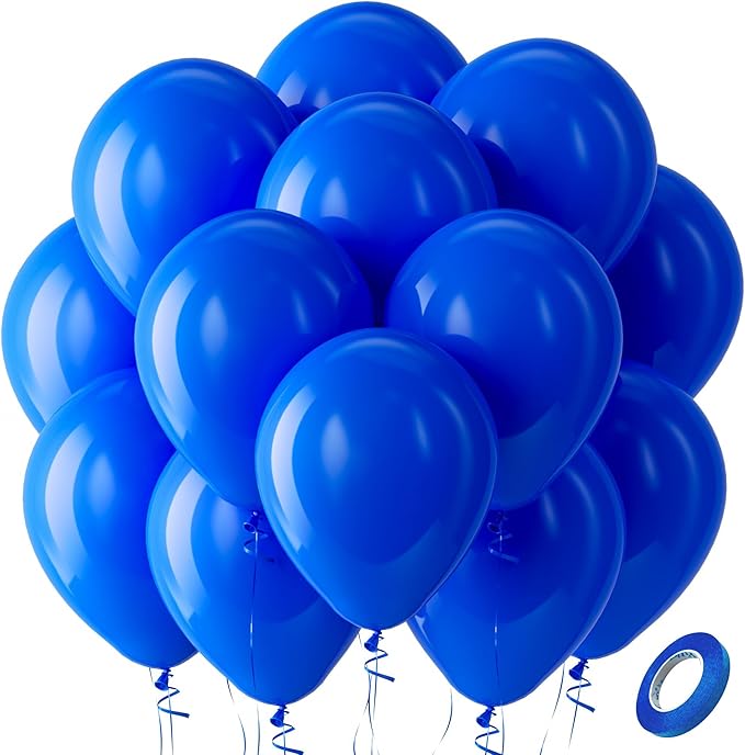 Bezente Royal Blue Latex Party Balloons - 100 Pack 12 inch Round Helium Blue Balloons for Birthday Graduation Baseball Nautical Retirement Bachelorette Patriotic Party Decorations