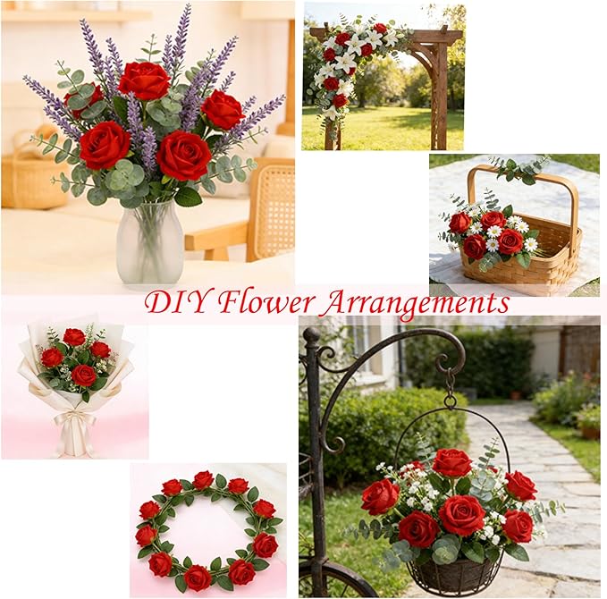 Roses Artificial Flowers, Fake Silk Roses with Stems for Valentine's Day Mother's Day Christmas, Indoor Outdoor Decor Wedding Anniversary Birthday Party Decor, Gift for Her(12, Red)
