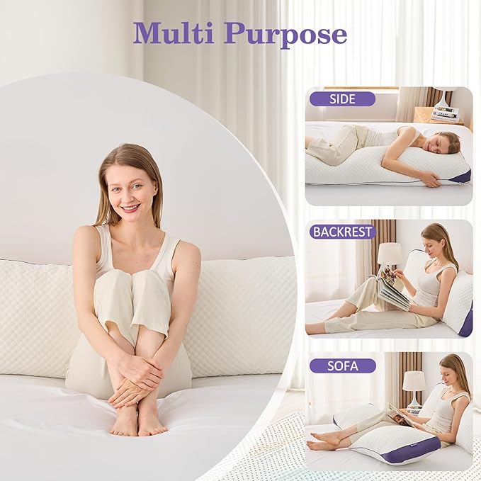HOMELAB Adjustable Shredded Memory Foam Body Pillow Bundle with Mulberry Silk Pillowcase, Cooling Long Pillow Full Support for Side Sleepers, Back, Hip & Leg Comfort, 1 Pack 20"x52"