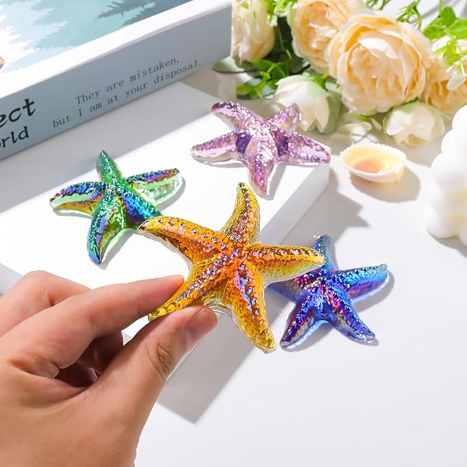 Movdyka 4pcs Starfish Crystal Figurine Desk Decor Handmade Blown Glass Sea Star Beach Themed Animals Ornaments Collectible Crafts Sea Glass Gifts