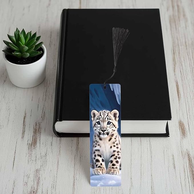 Snow Leopard Bookmarks 5 Pcs Cute Animal Spot Wooden Bookmark with Tassels for Reading Book Lovers Gift Office School Readers Teacher