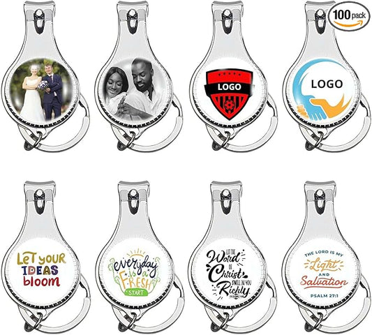 100PCS Customizable Nail Clipper Bottle Opener Keychain – Personalized Colorful Text/Logo Party Favors for Weddings, Bars, Breweries Corporate Promotion Anniversaries, Christmas, Baptism, Travel
