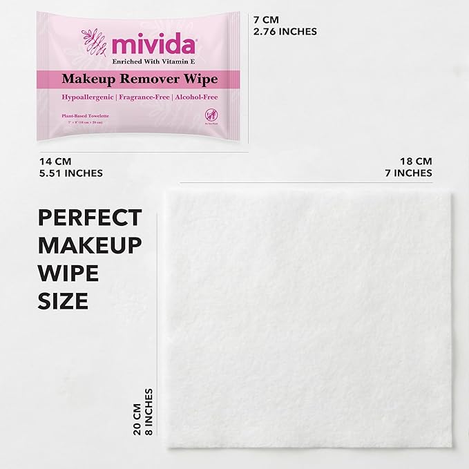 mivida 100 Count Individually Wrapped Makeup Remover Wipes with Vitamin E | Fragrance-Free, Alcohol-Free makeup wipes | Hypoallergenic single make up removing wipes