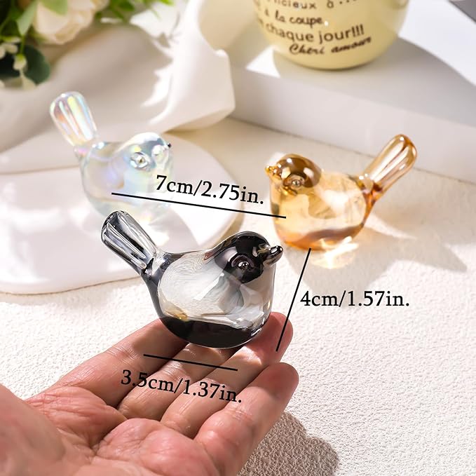 Ornalrist Crystal Grey Birds Figurines Home Decor, Glass Art Birds Collectible Figurines Paperweights Crystal Decor Gifts for Women Mom Friends (Grey)