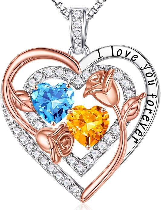 Iefil Valentines Day Gifts for Her - Sterling Silver Birthstone Necklace Anniversary Birthday Gifts for Her Wife Mom Daughter