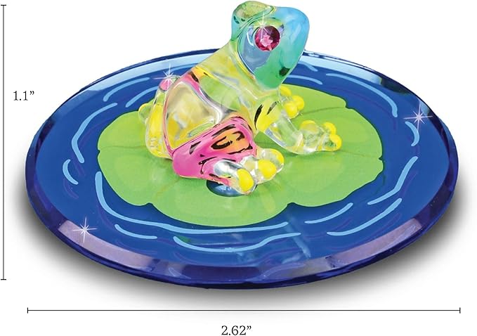 Glass Baron Frog on Lily Pad Glass Figurine, Hand Blown & Sculpted with Austrian Crystal Accents & Airbrushed Glass, Beveled Mirror Base, Collectible Ornament for Home Decor Table Centerpiece