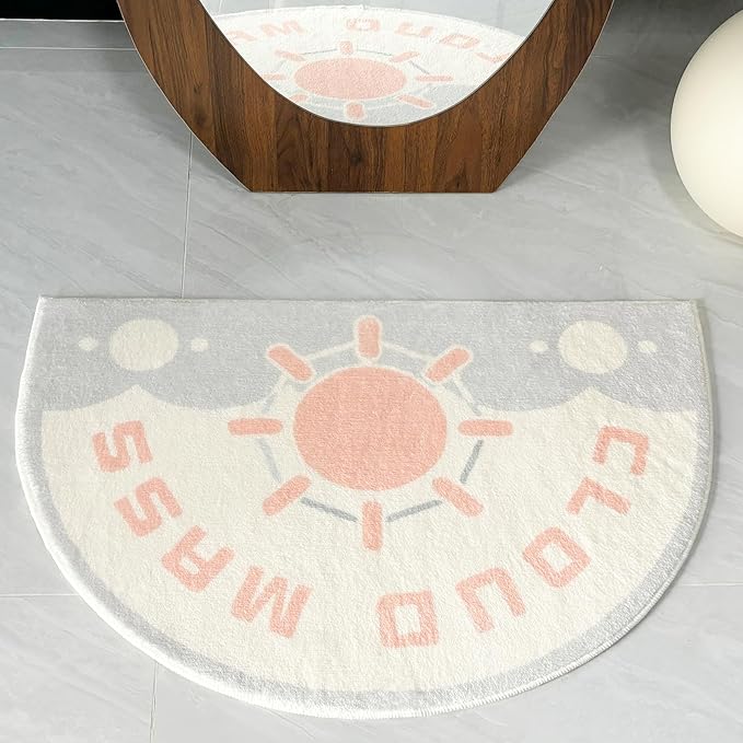 Washable Cute Bath Mat for Bathroom,31x20 Half Circle Non-Slip Small Bath Rugs, Absorbent Quick Dry Bath Mats, Plush Carpet for Bathtub, Boho Farmhouse Decor (Cloud Mass)