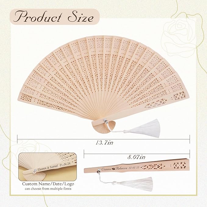 30Pcs Handheld Foldable Wedding Wooden Fans Personalized Custom Sandalwood Fans with Tassels and Organza Bags Wedding Favors for Guests Baby Shower Birthday Party Gift Bulk (30)