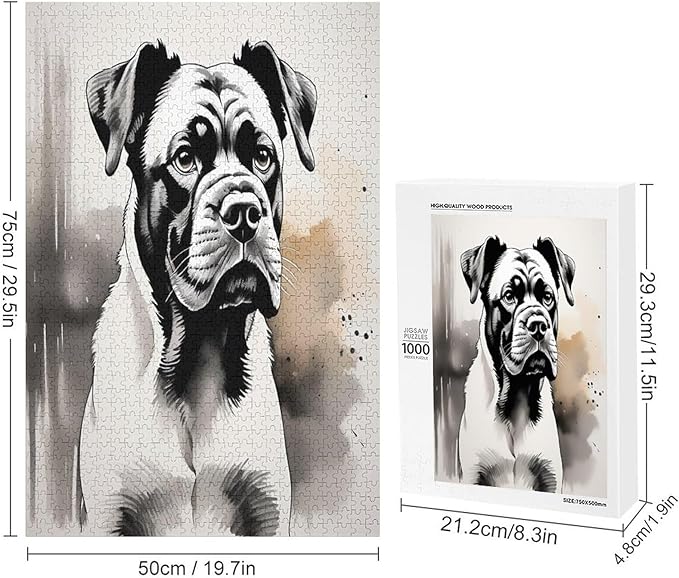 Boxer Dog Portrait Animal Wooden Puzzle 1000 Pieces Jigsaw Puzzles for Adults Puzzle Educational Toys Challenging Fun Games Gifts for Elders Kids Family and Friends