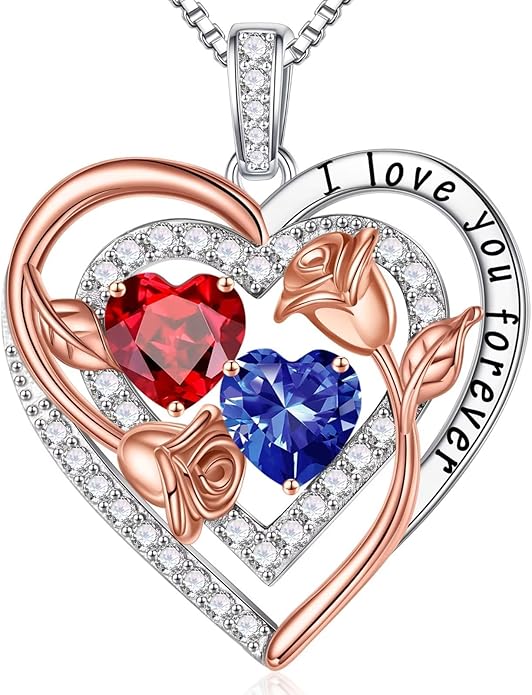 Iefil Valentines Day Gifts for Her - Sterling Silver Birthstone Necklace Anniversary Birthday Gifts for Her Wife Mom Daughter