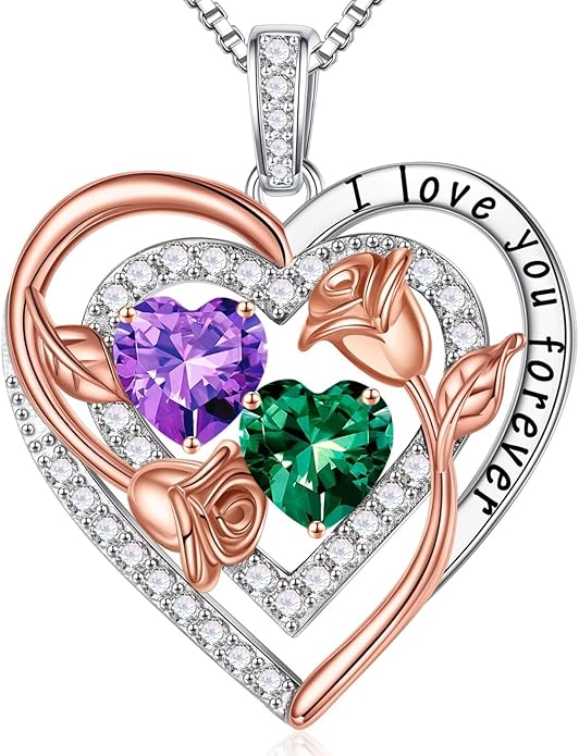 Iefil Valentines Day Gifts for Her - Sterling Silver Birthstone Necklace Anniversary Birthday Gifts for Her Wife Mom Daughter