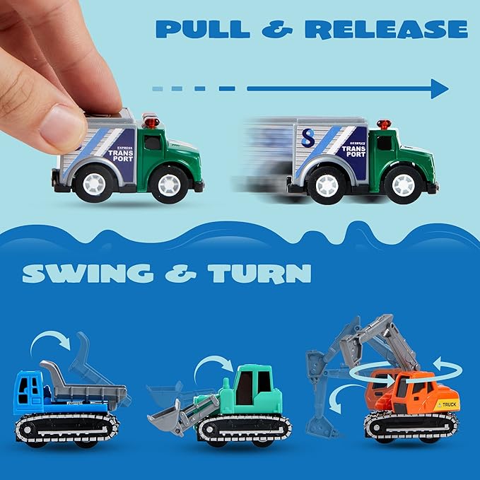 JOYIN 25 Pieces Pull Back Cars and Trucks Toy Vehicles Set for Toddlers, Girls and Boys Kids Play Set, Party Favors, School Gifts, Goodie Bags Stuffers for Kids, Christmas Birthday Gifts